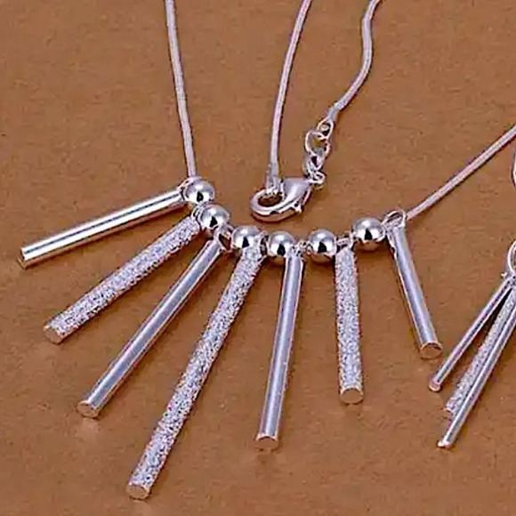 Sterling Silver Tassel Necklace Matching Earrings Set - Picture 3 of 3